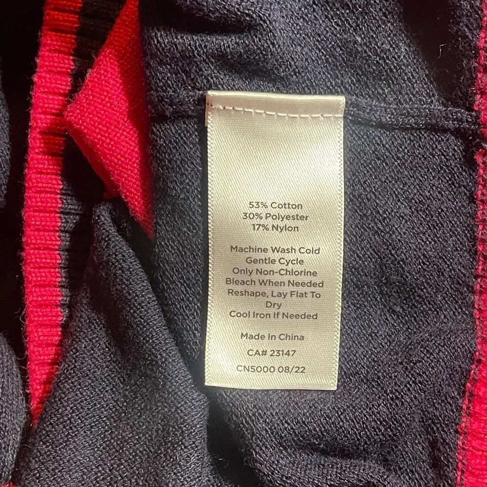 Talbots Navy Blue Pink Striped Sweater with Pink Heart M